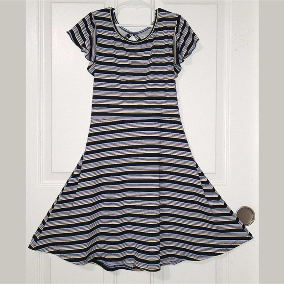 Speechless Girls Navy Striped Flutter Sleeve Dress, Size 12 - Picture 3 of 8